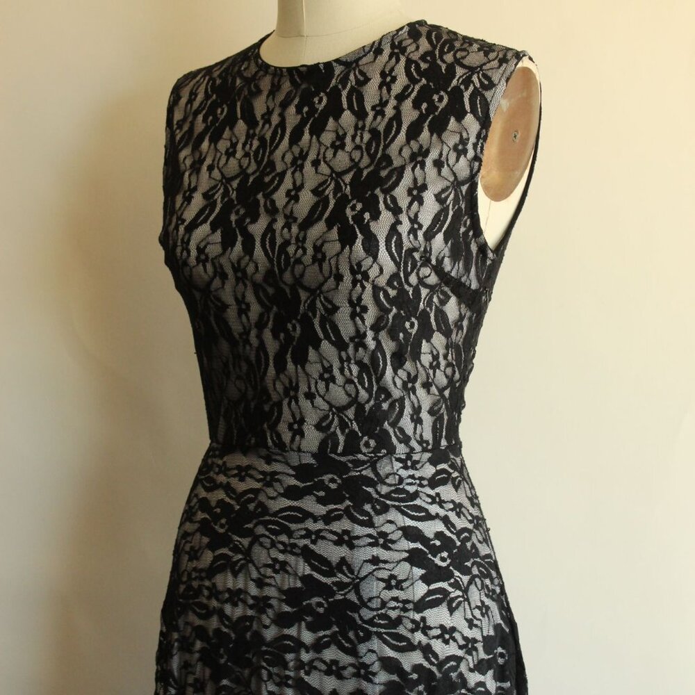 Black Lace Maxi Dress, Hi Lo Sleeveless Gown, Size Large - Picture 6 of 11